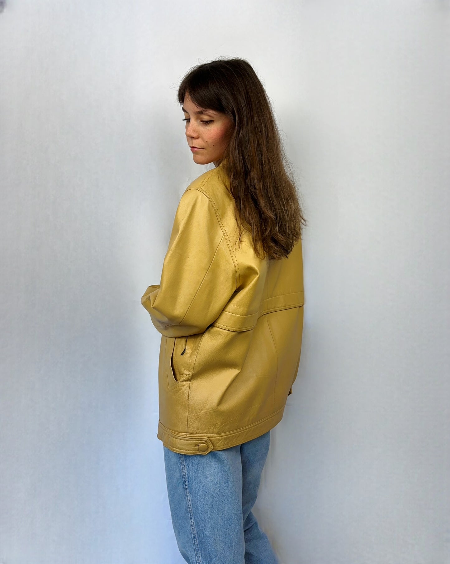 Giacca in vera pelle beige