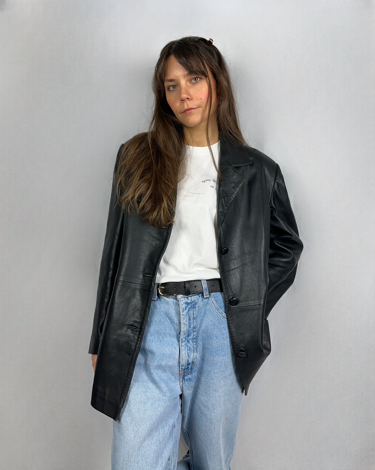 Blazer nero in vera pelle