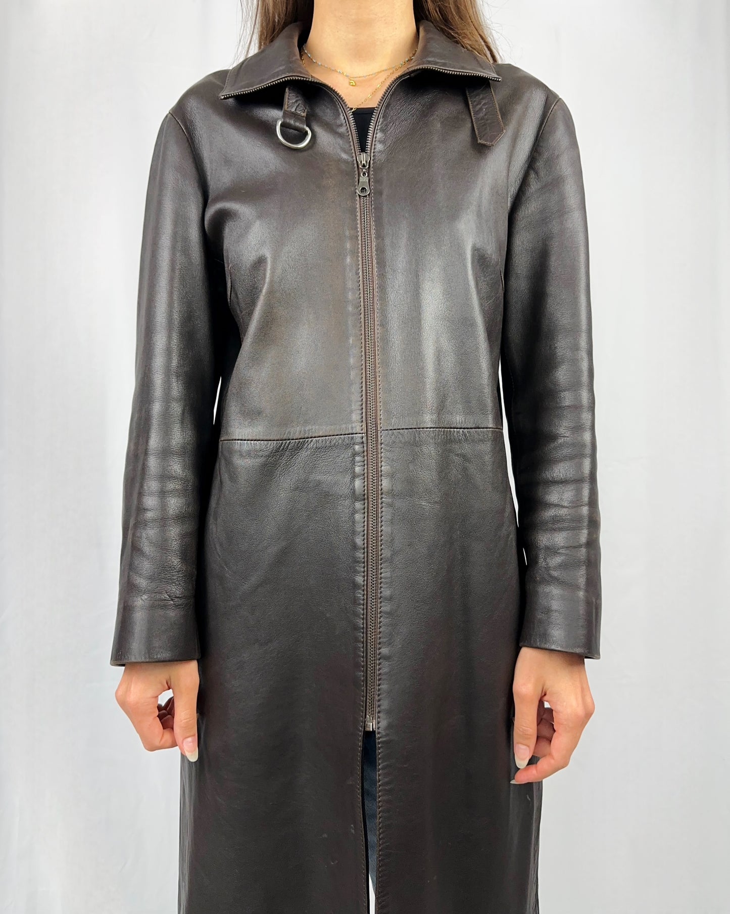 Trench in vera pelle marrone