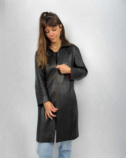 Trench in vera pelle marrone