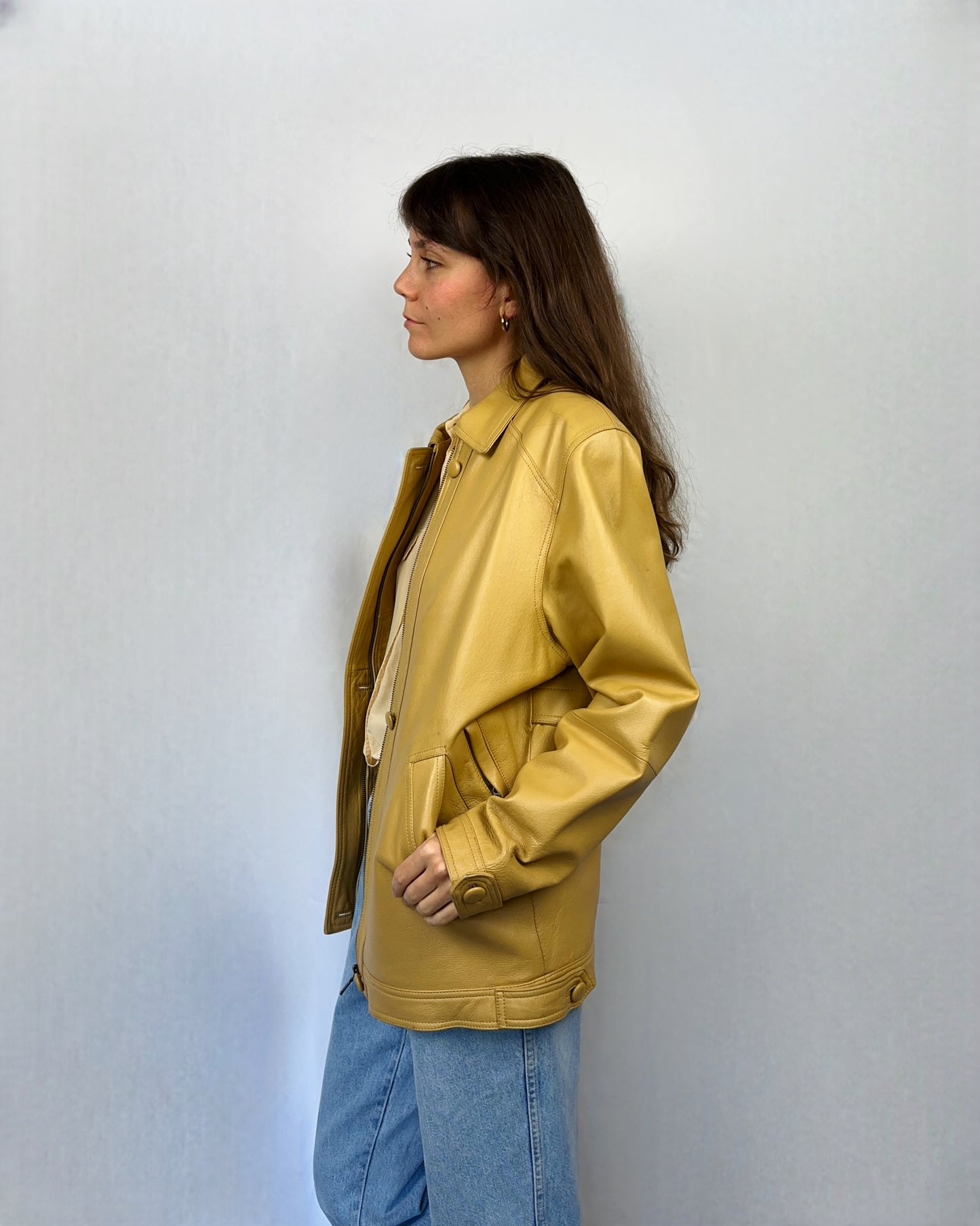 Giacca in vera pelle beige