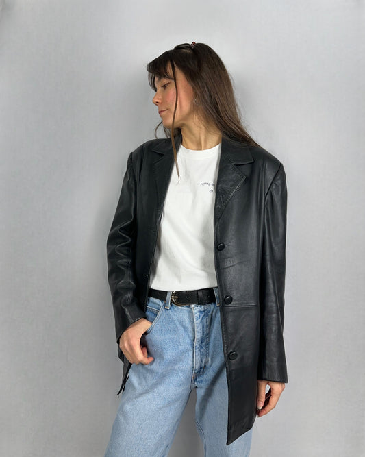 Blazer nero in vera pelle