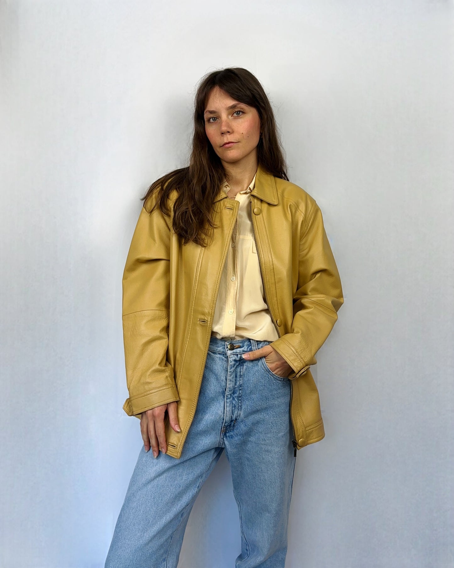 Giacca in vera pelle beige