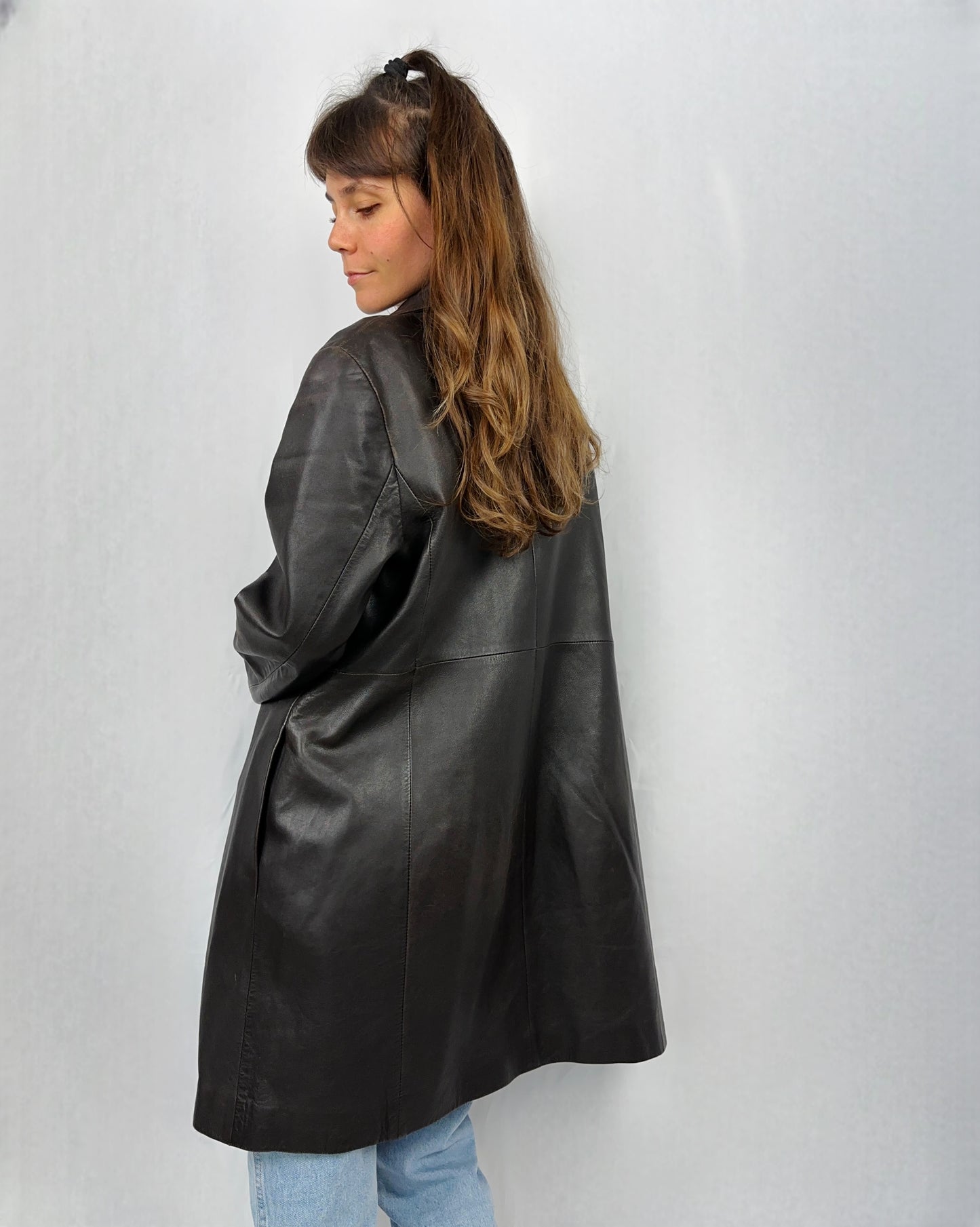 Trench in vera pelle marrone