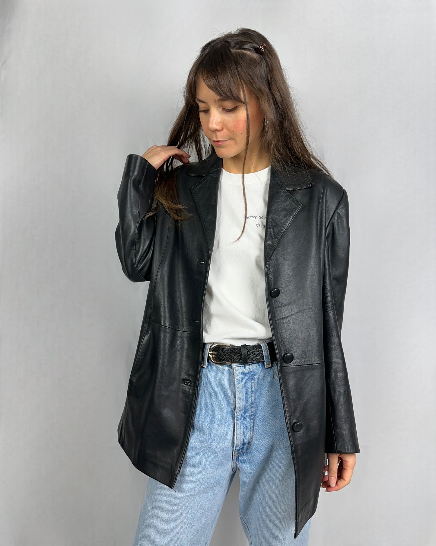 Blazer nero in vera pelle