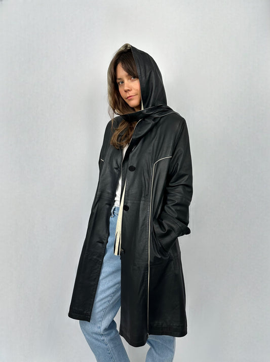 Trench con cappuccio in vera pelle Cool & Calm