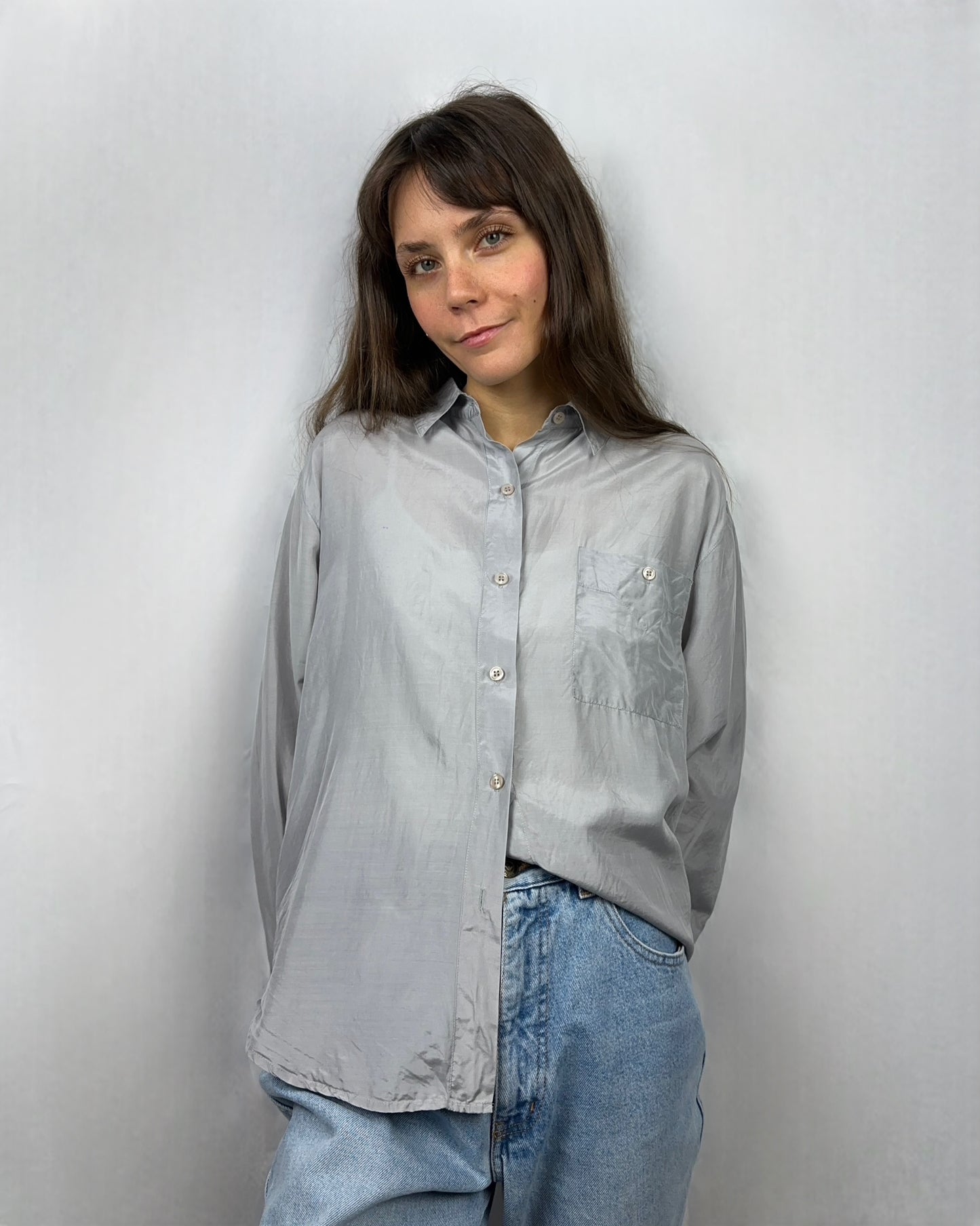 Camicia grigia in pura seta