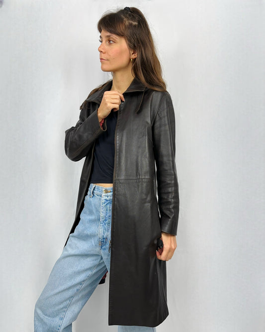 Trench in vera pelle marrone