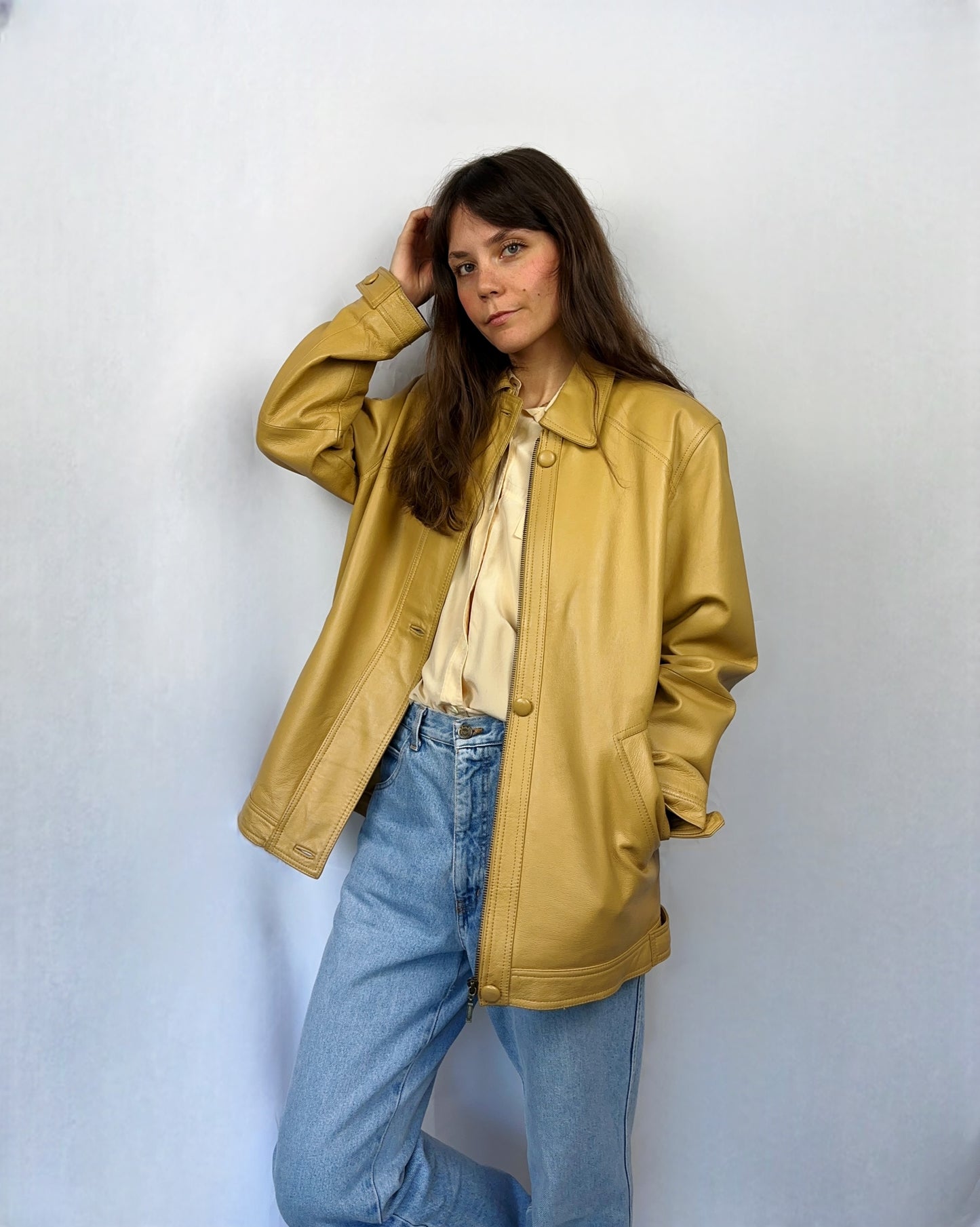 Giacca in vera pelle beige