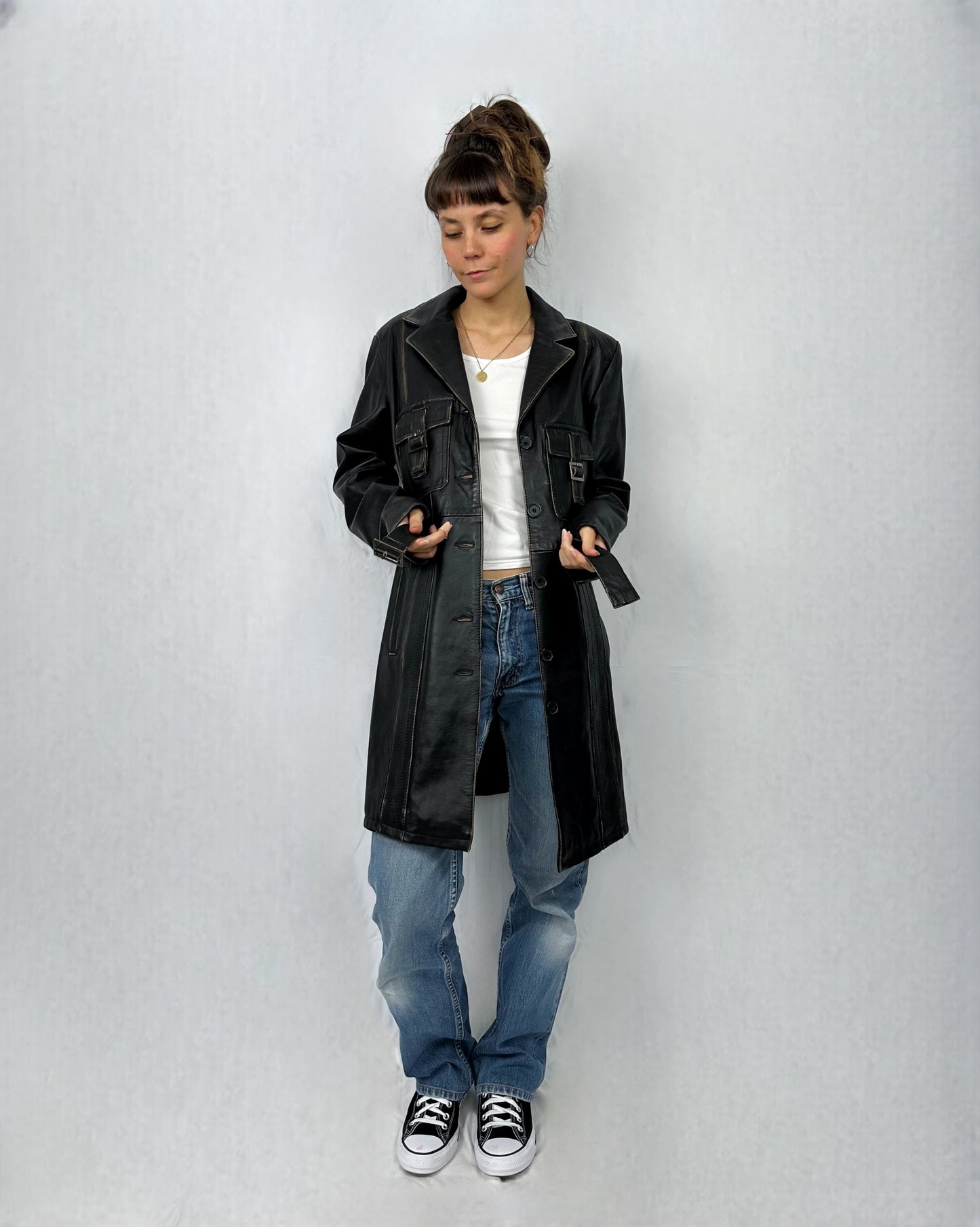 Trench in vera pelle effetto vissuto