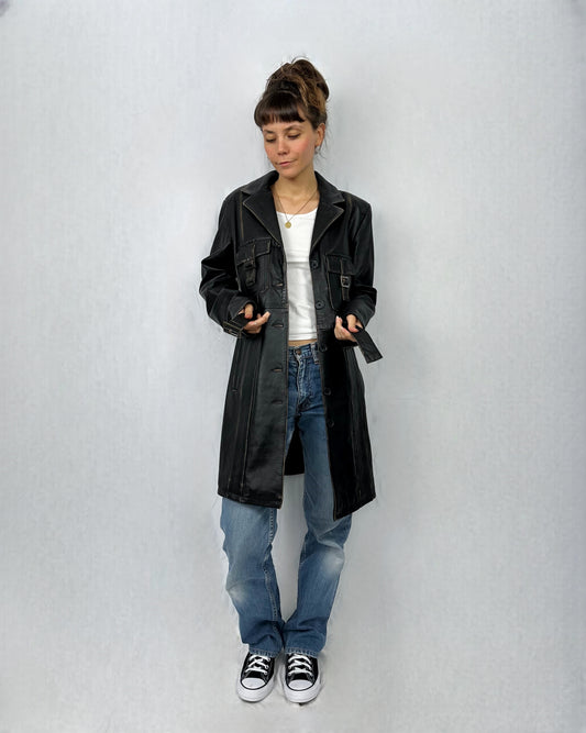 Trench in vera pelle effetto vissuto