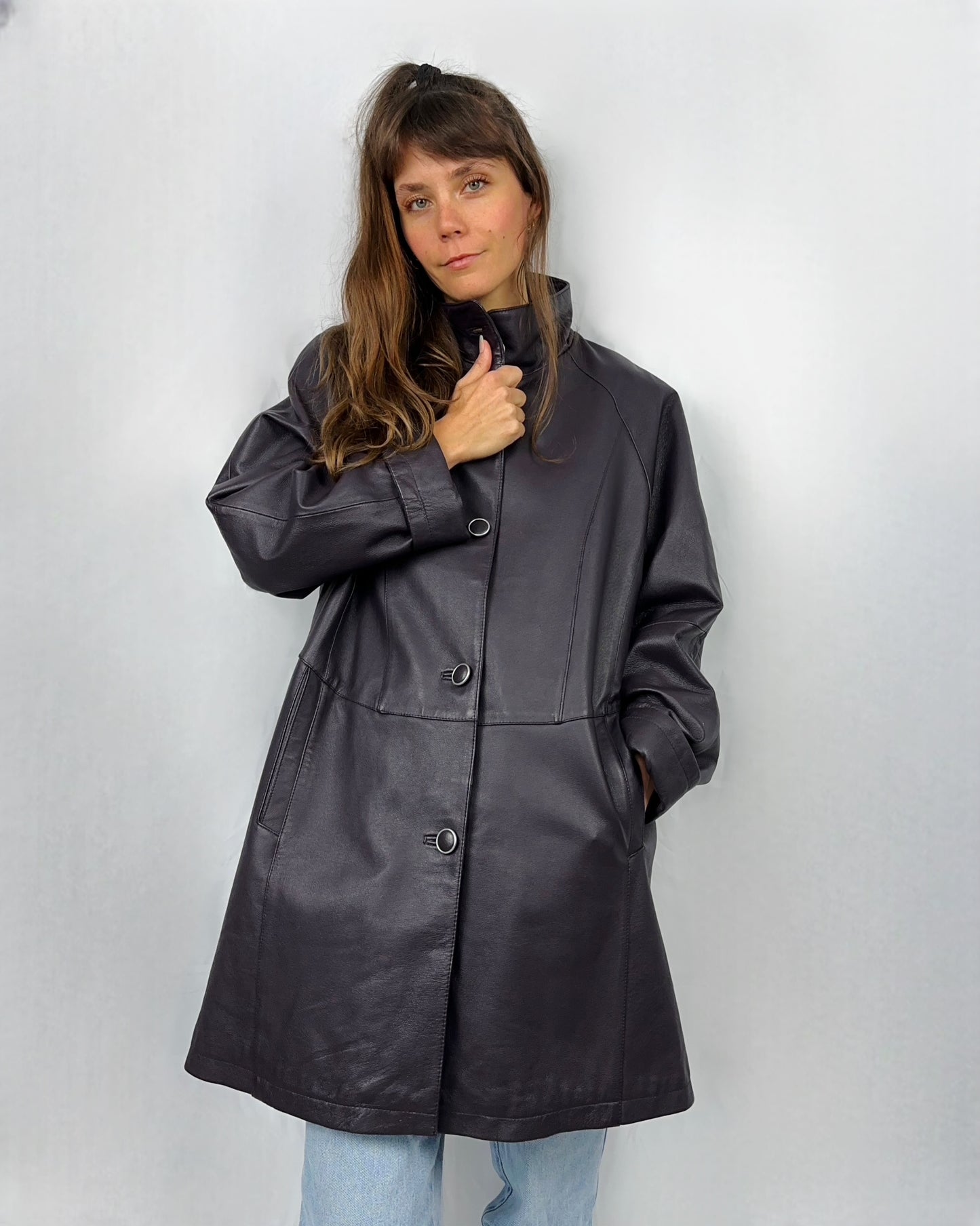 Trench viola in vera pelle