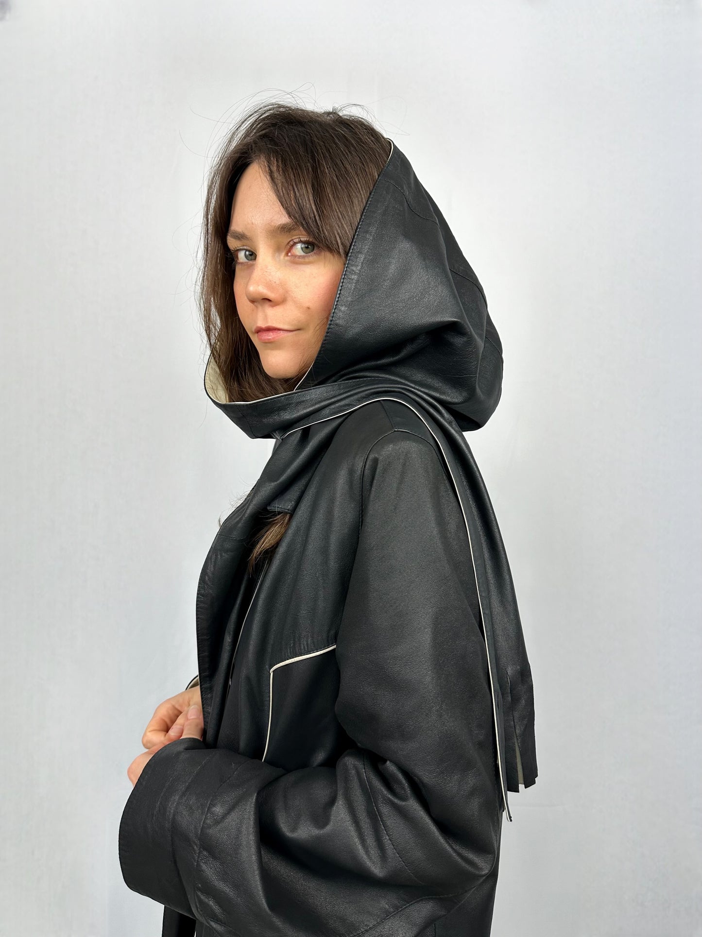 Trench con cappuccio in vera pelle Cool & Calm