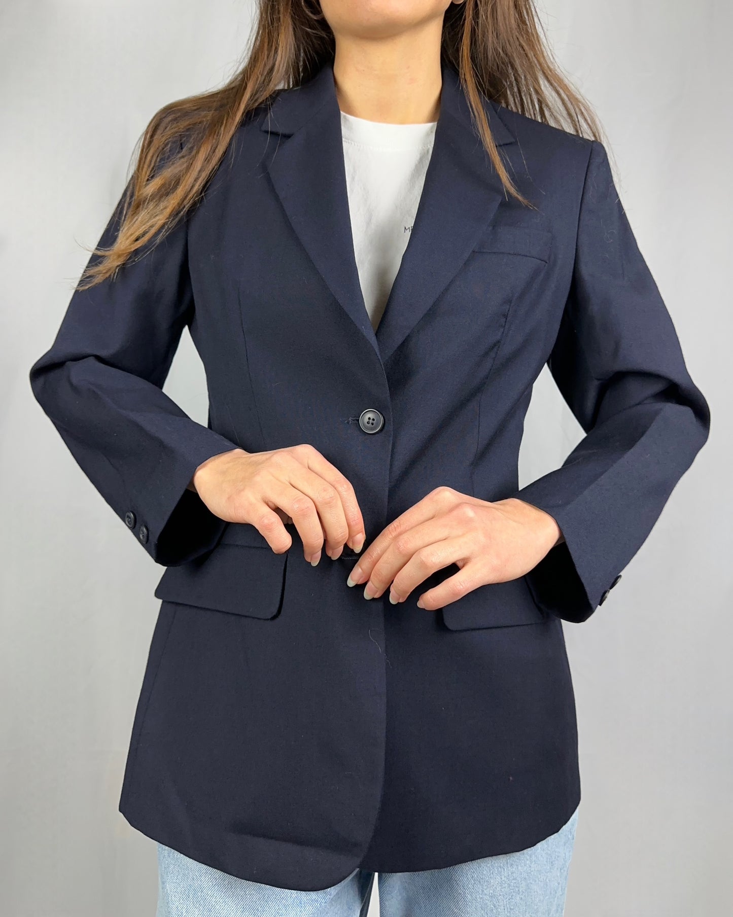 Blazer blu navy in pura lana vergine