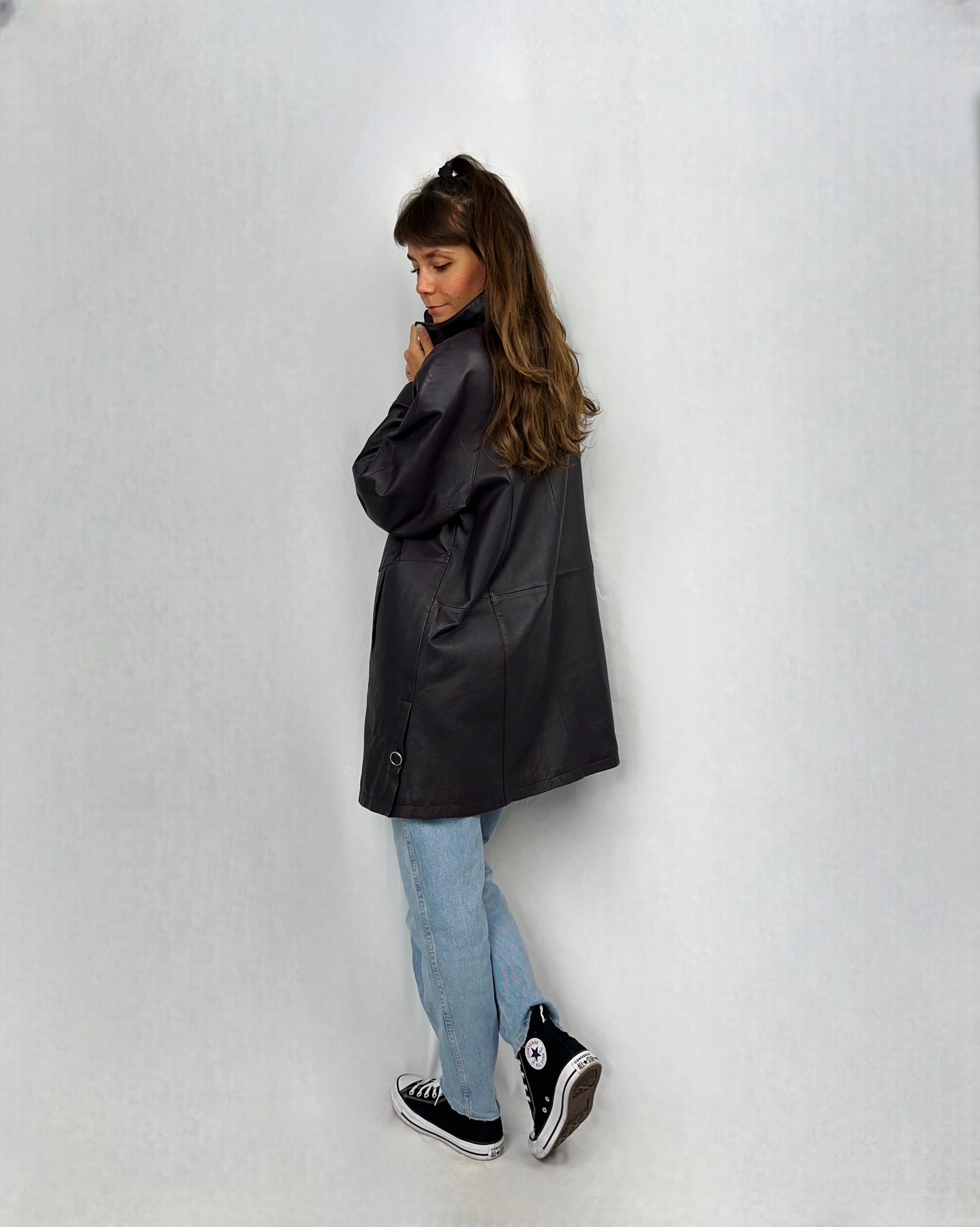 Trench viola in vera pelle