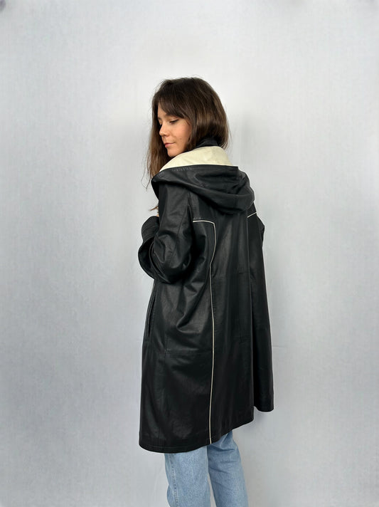 Trench con cappuccio in vera pelle Cool & Calm