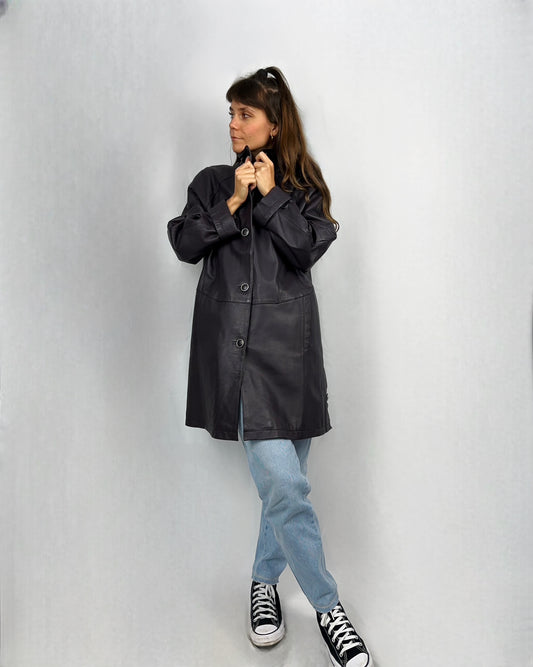 Trench viola in vera pelle