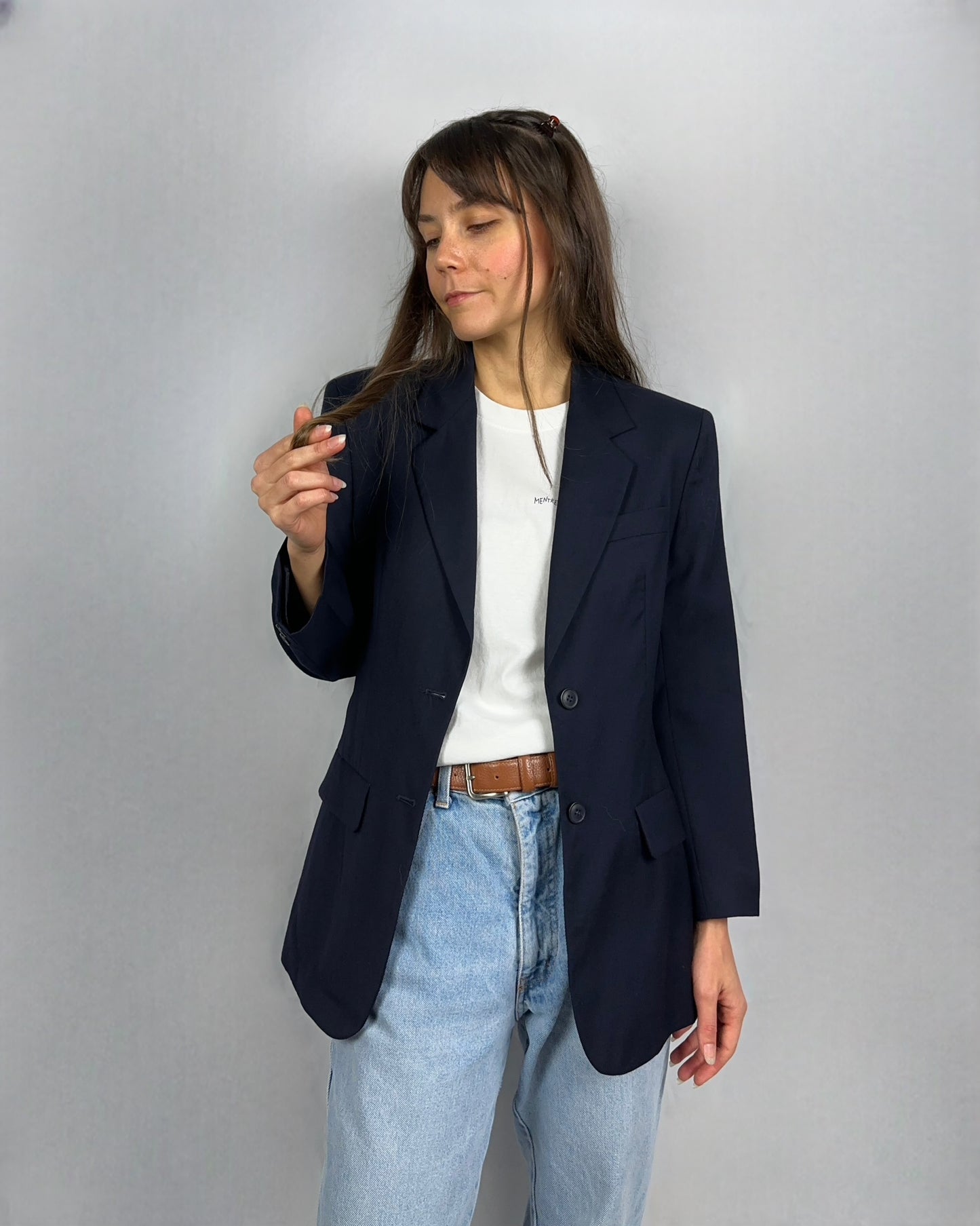 Blazer blu navy in pura lana vergine