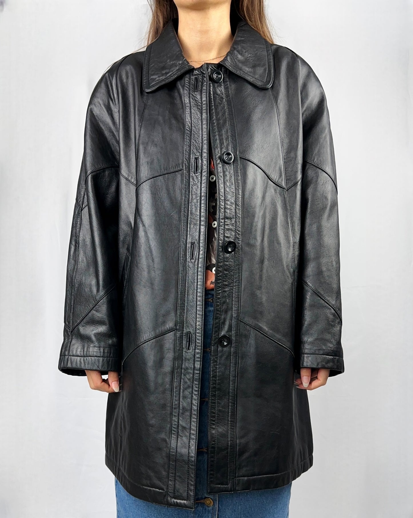 Trench in vera pelle geometrico