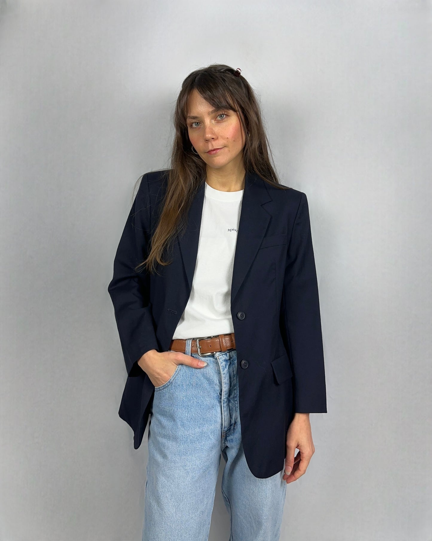 Blazer blu navy in pura lana vergine