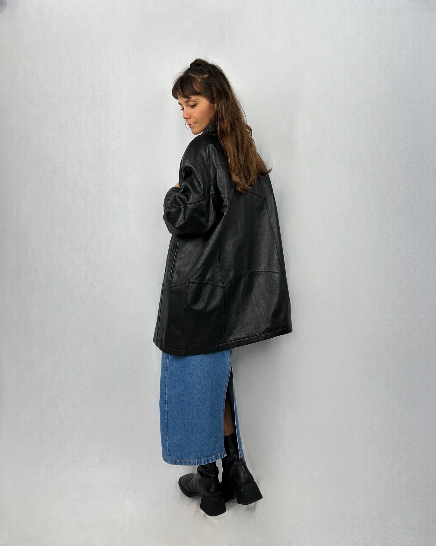 Trench in vera pelle geometrico