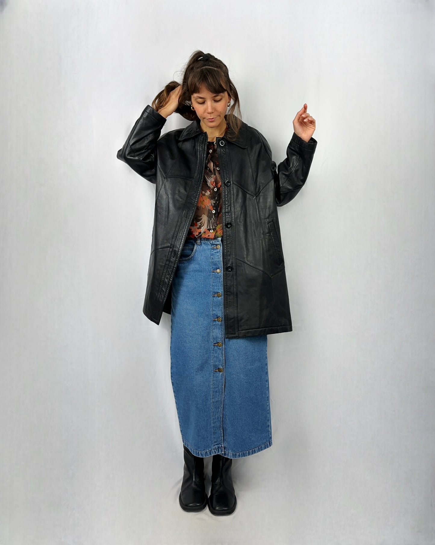 Trench in vera pelle geometrico