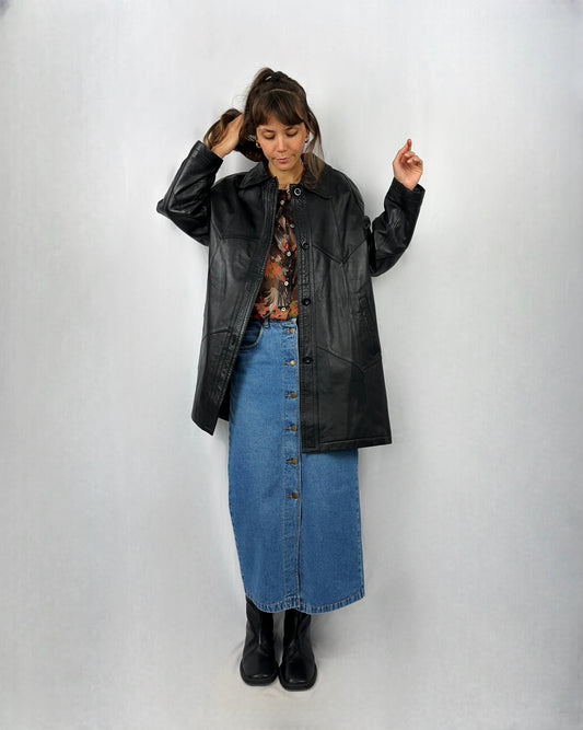 Trench in vera pelle geometrico