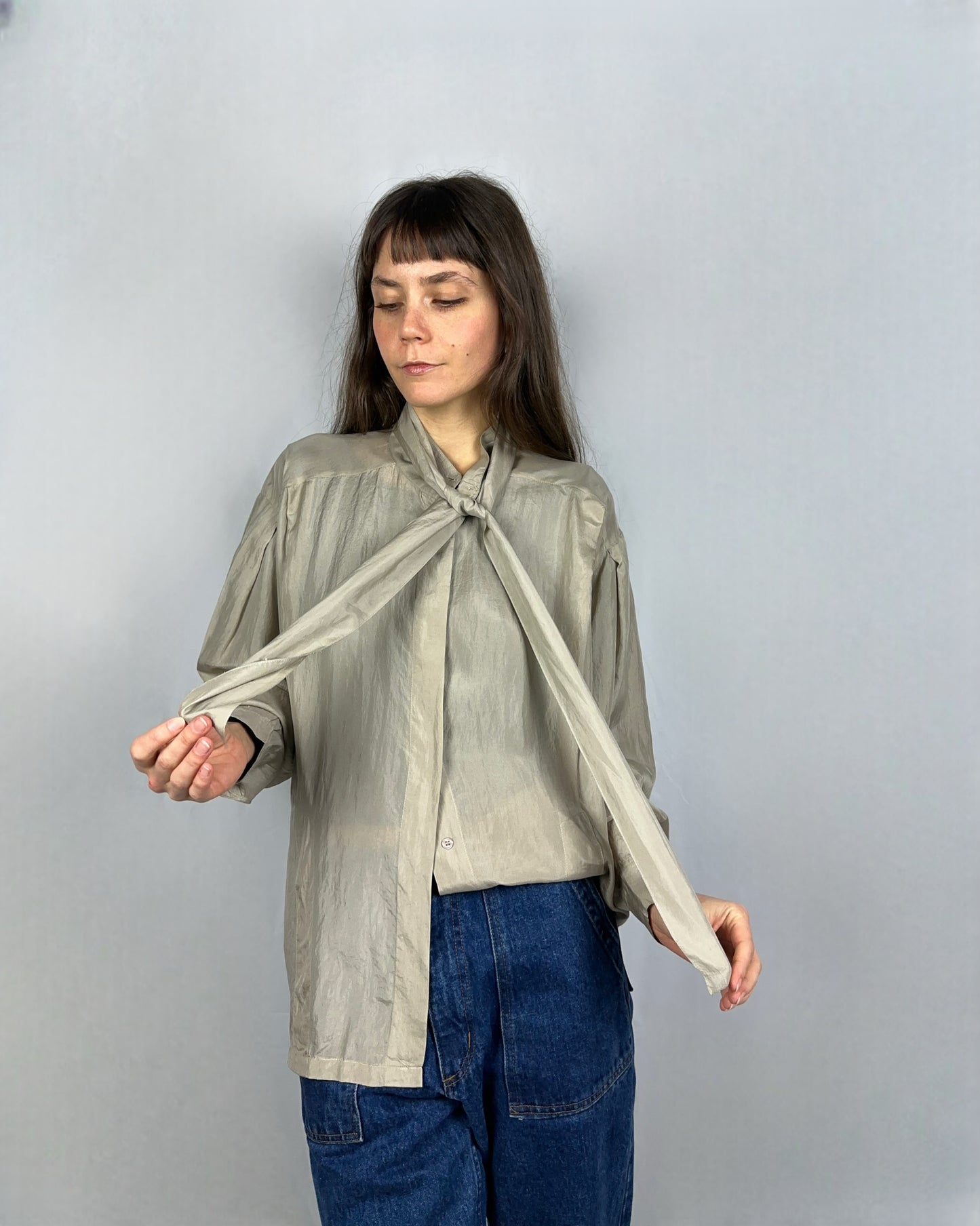 Camicia beige in pura seta