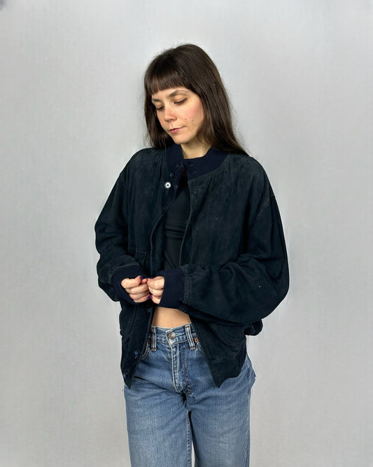 Bomber in suede blu