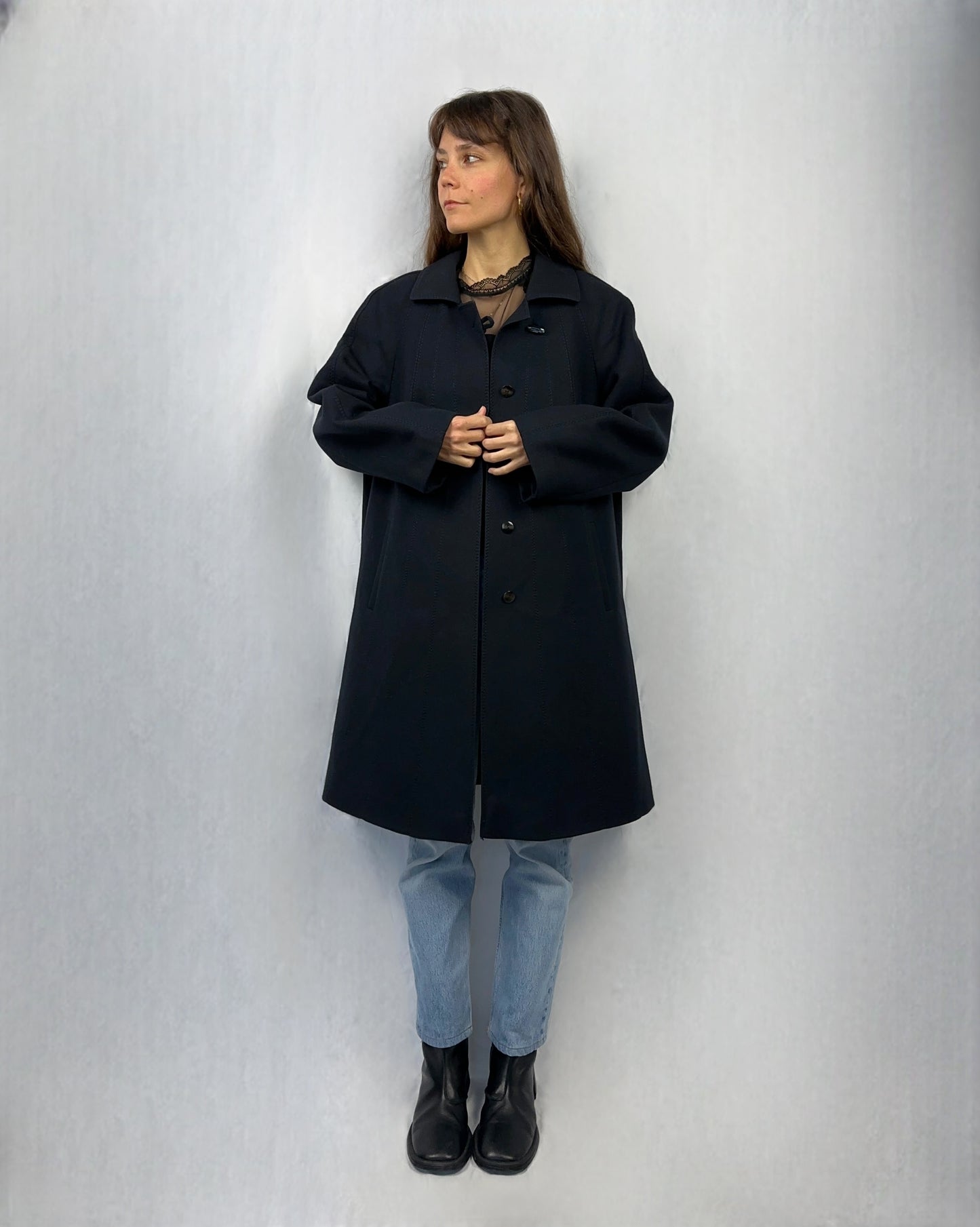 Cappotto blu notte in pura lana vergine