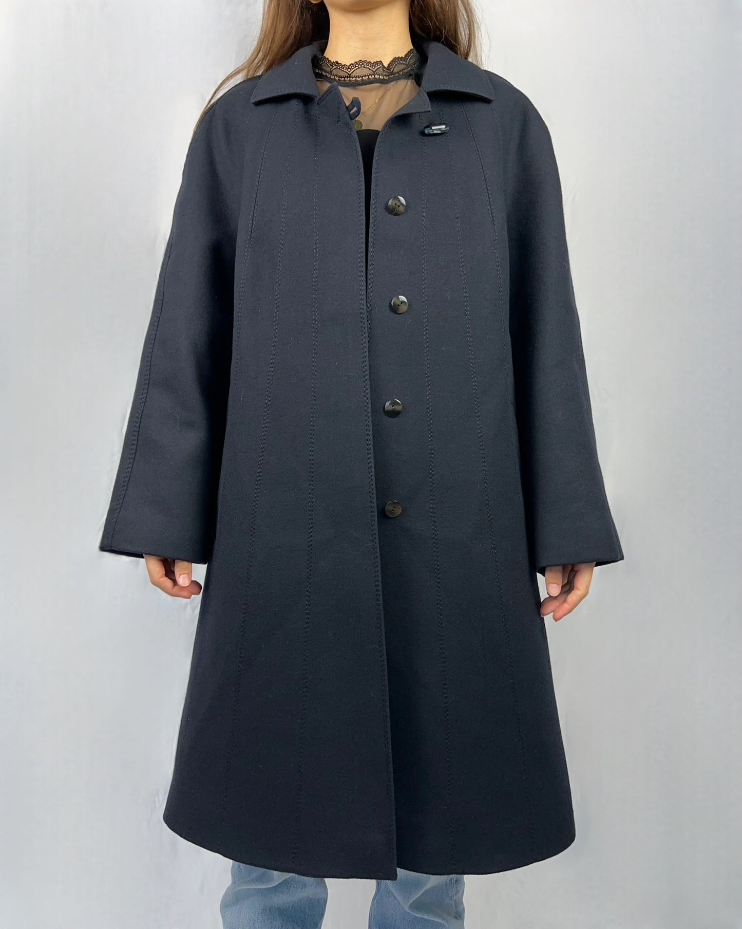 Cappotto blu notte in pura lana vergine