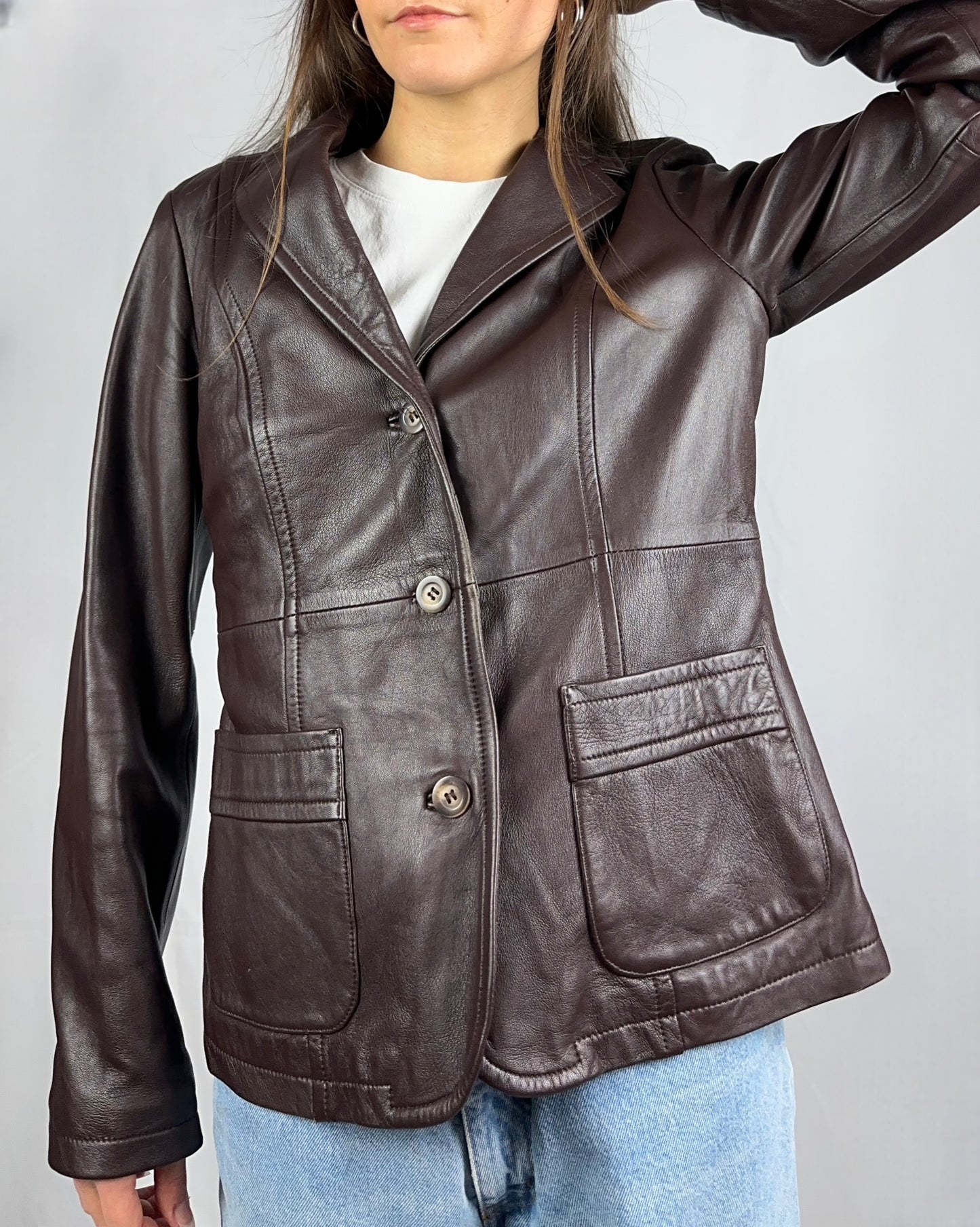 Blazer cioccolato in vera pelle