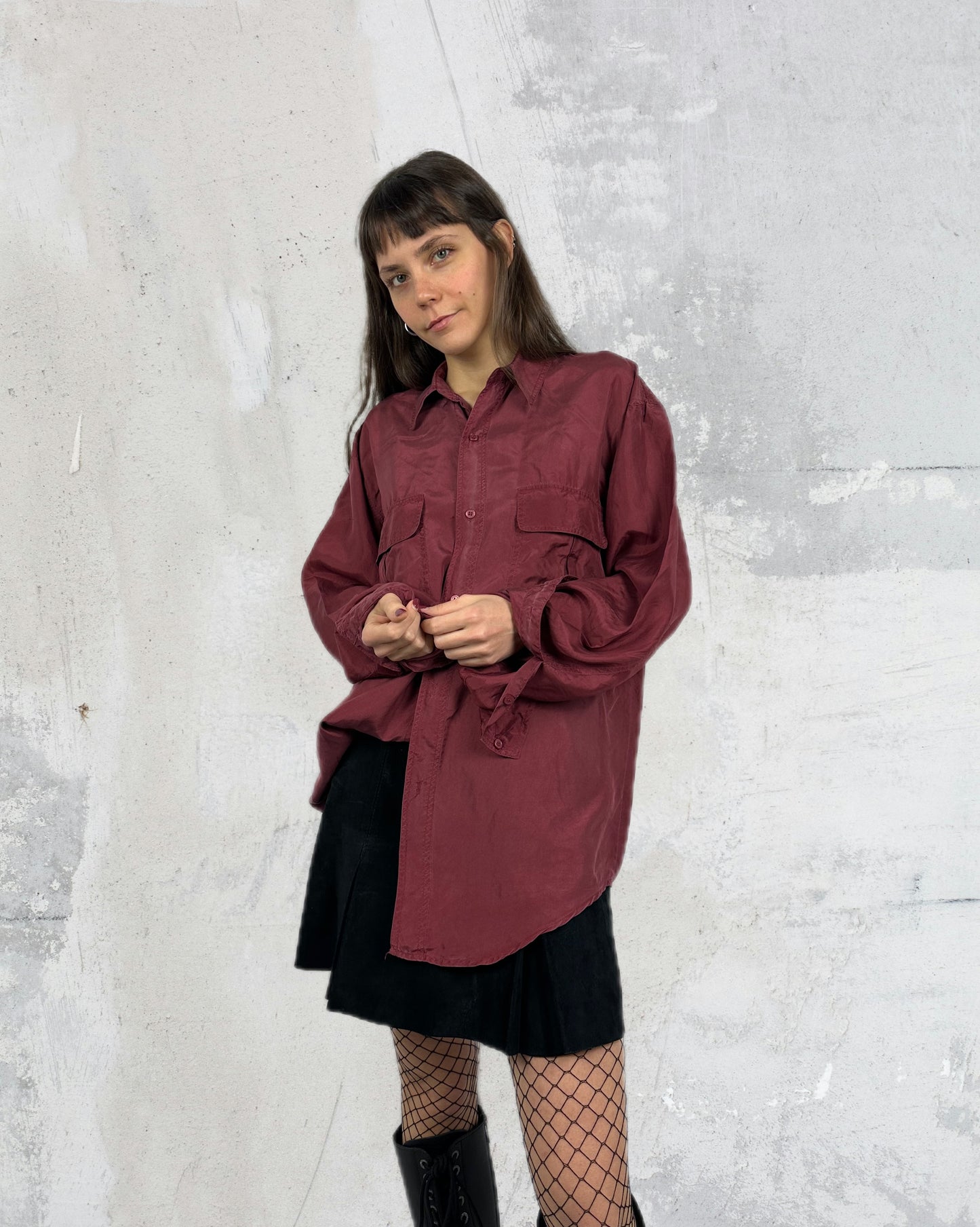 Camicia borgogna in pura seta