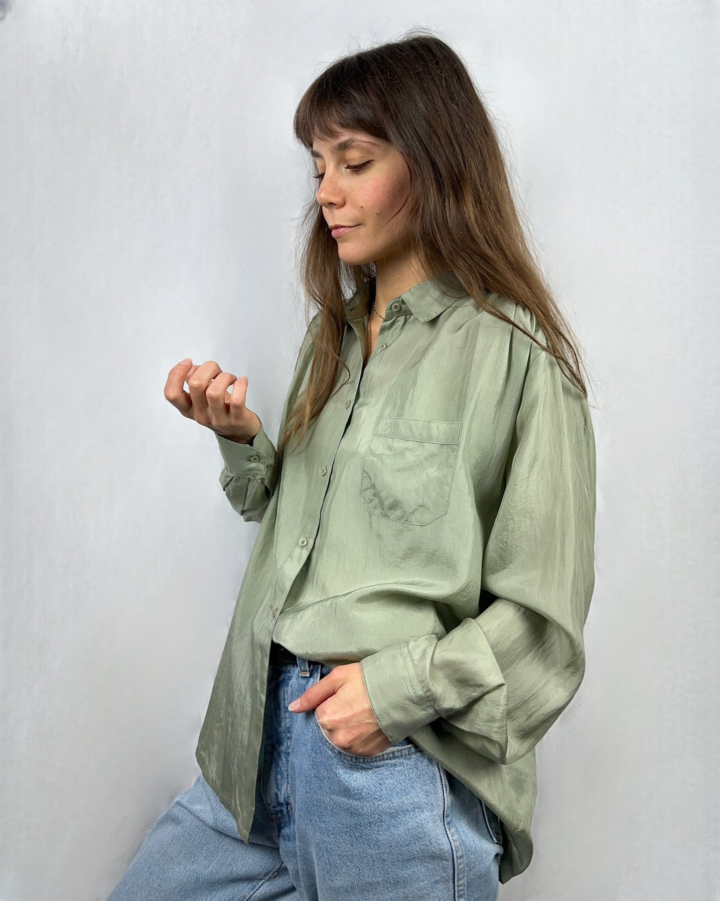 Camicia salvia in pura seta