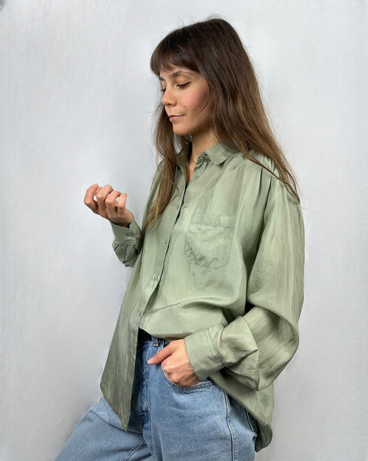 Camicia salvia in pura seta