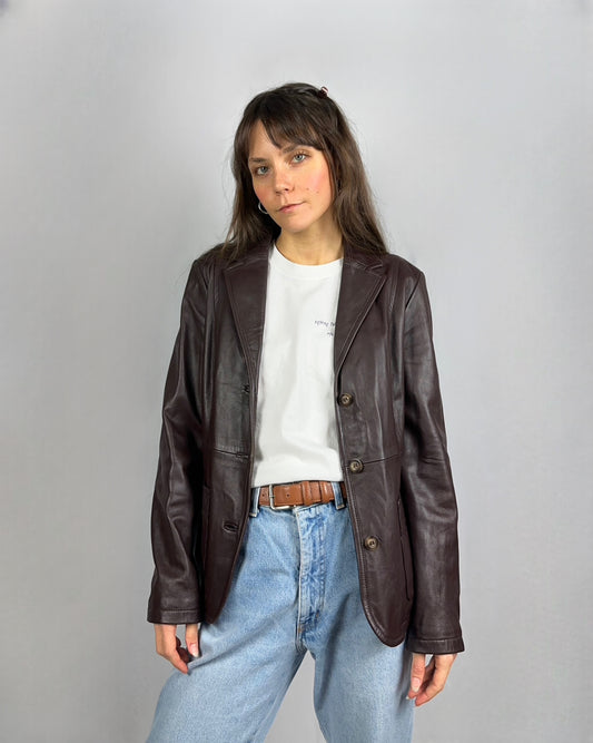 Blazer cioccolato in vera pelle