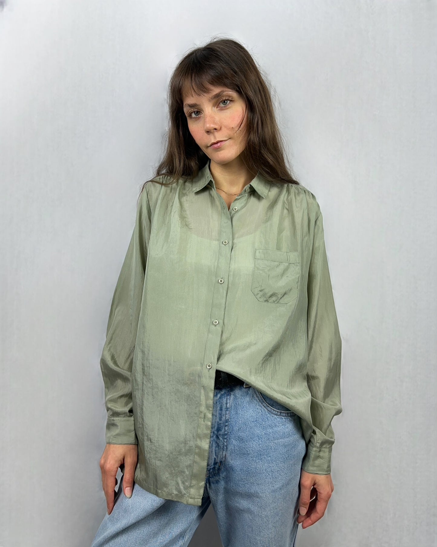 Camicia salvia in pura seta