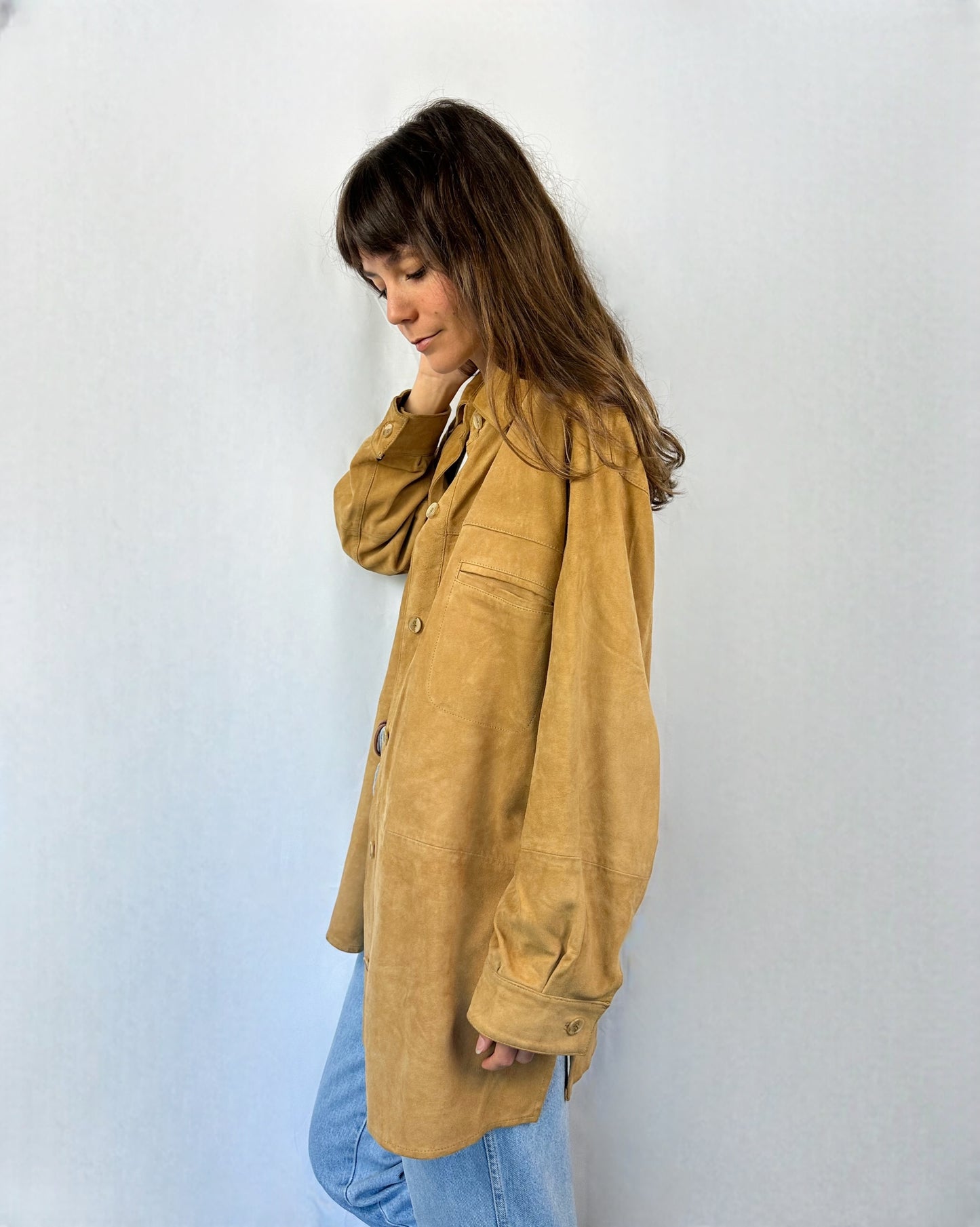 Giacca in suede biondo caramello