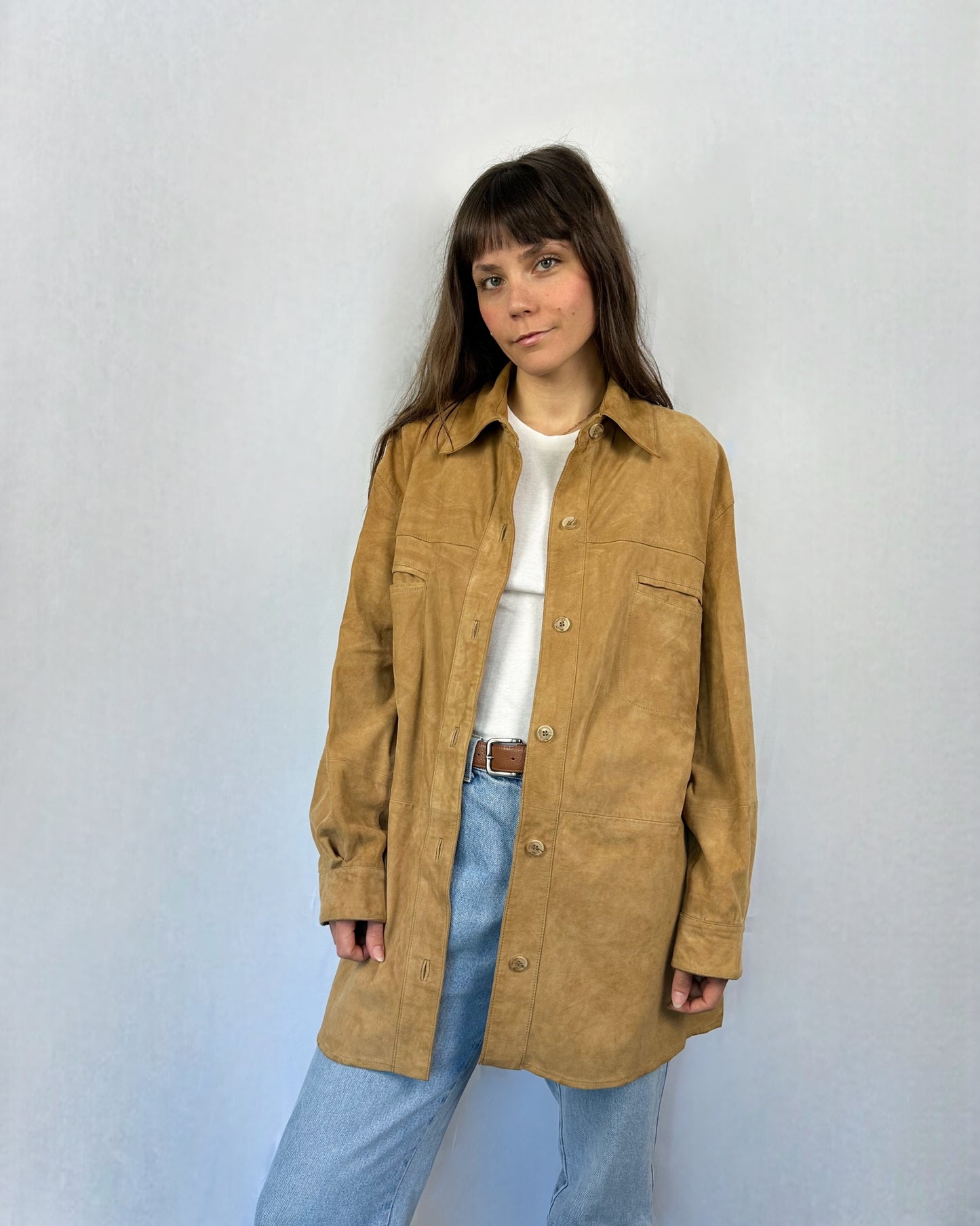 Giacca in suede biondo caramello
