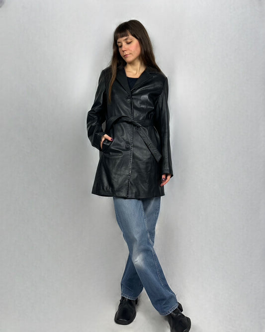 Trench corto in vera pelle