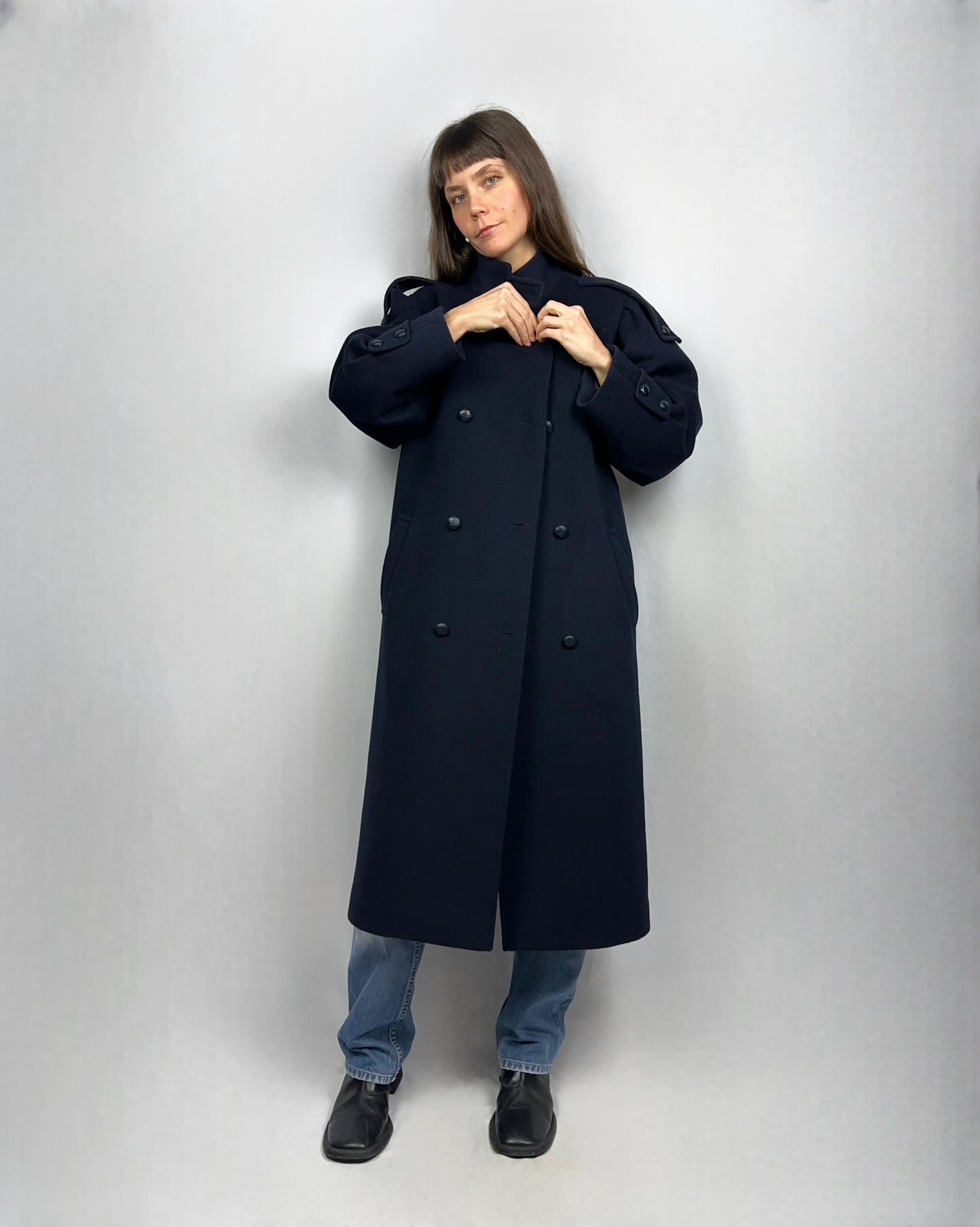 Cappotto dolcevita blu navy