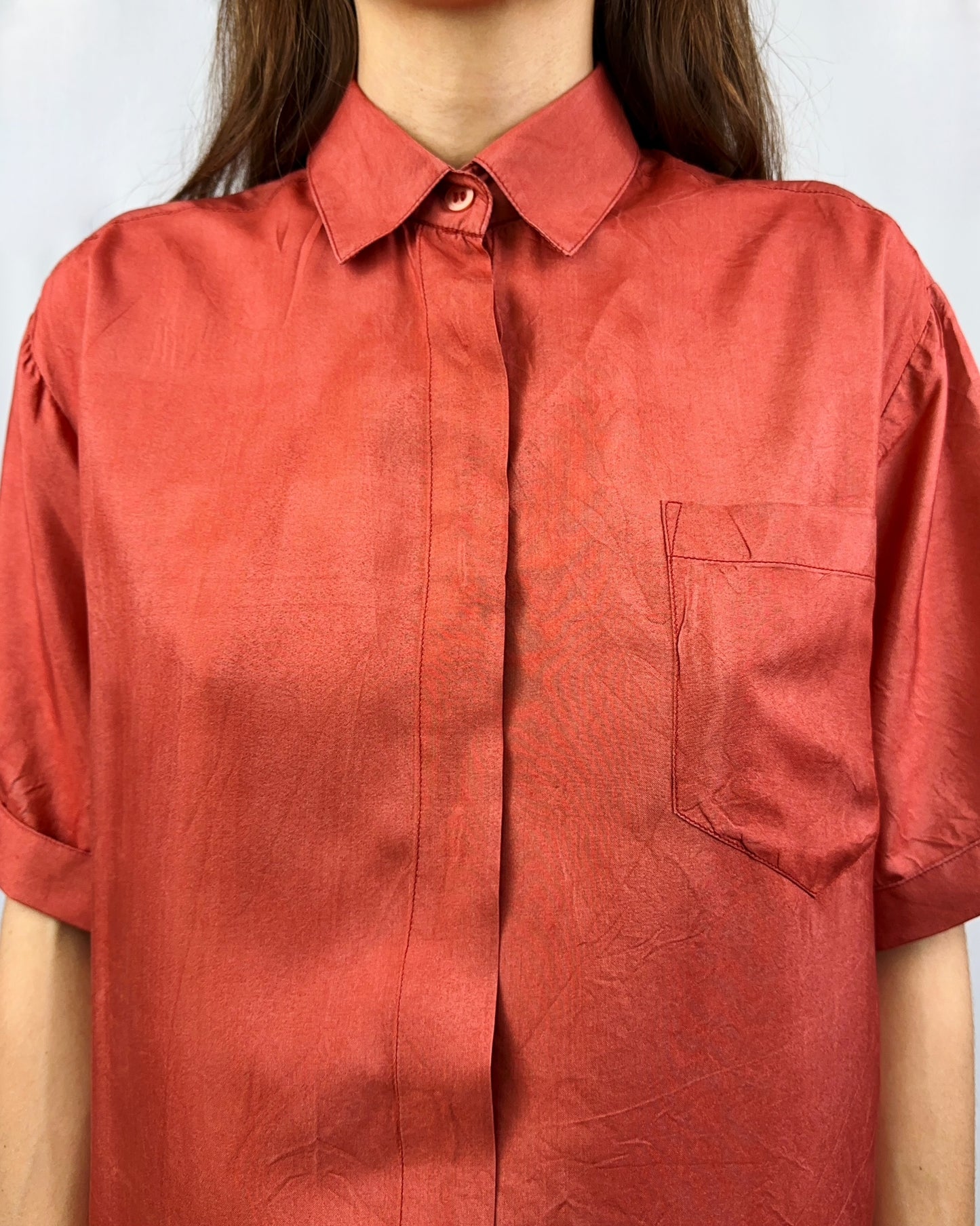 Camicia in pura seta mattone