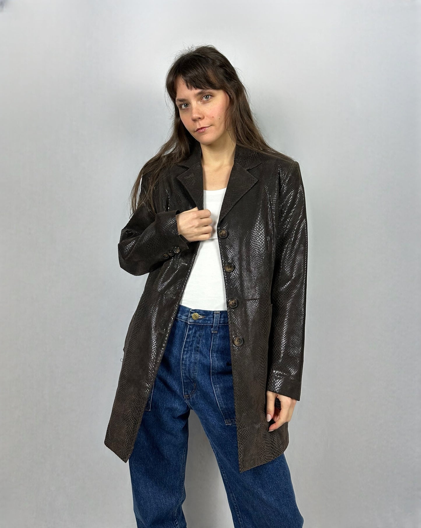 Trench in vera pelle stampa serpente