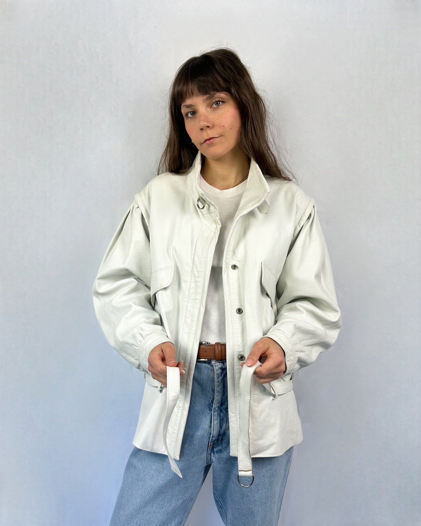 Giacca in vera pelle bianca