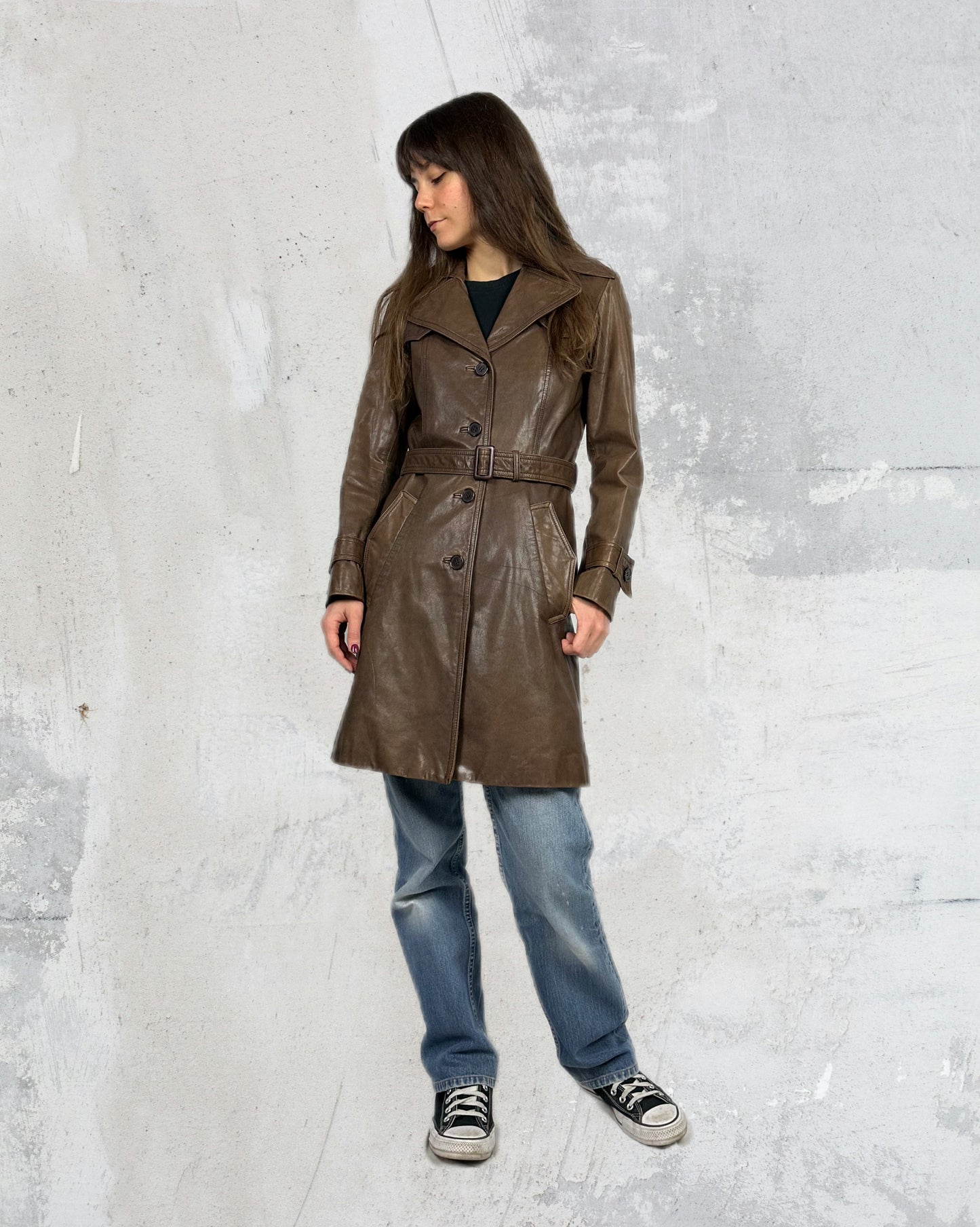 Trench in vera pelle fango