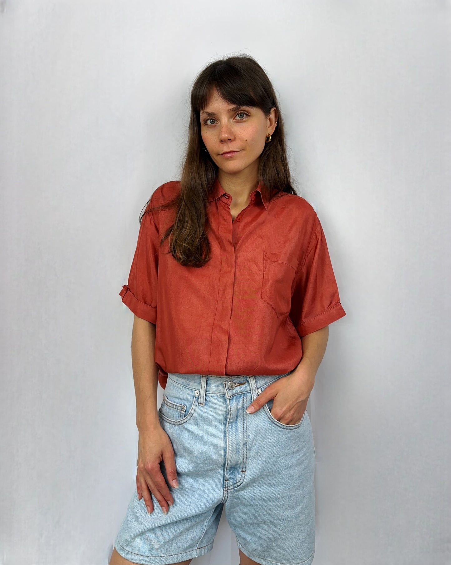 Camicia in pura seta mattone