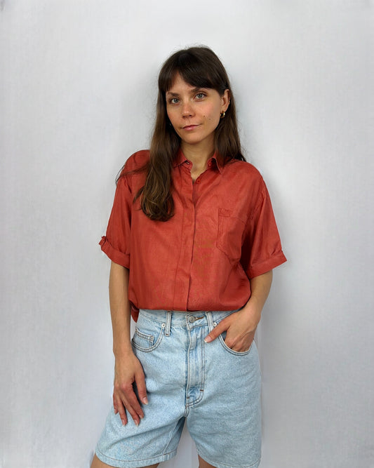 Camicia in pura seta mattone
