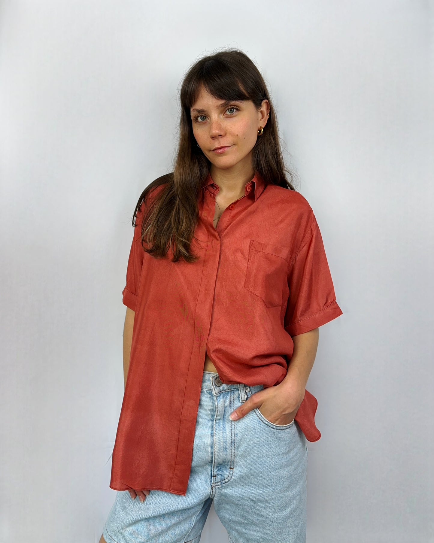 Camicia in pura seta mattone