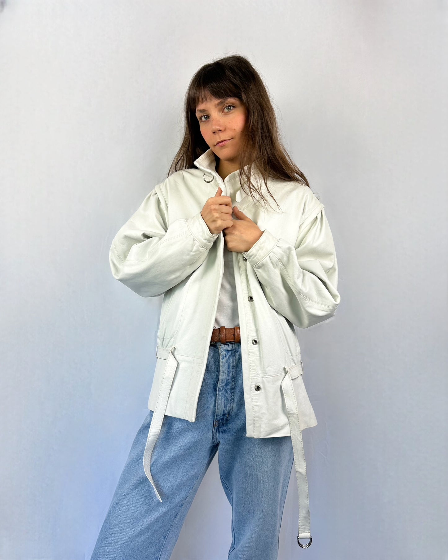 Giacca in vera pelle bianca