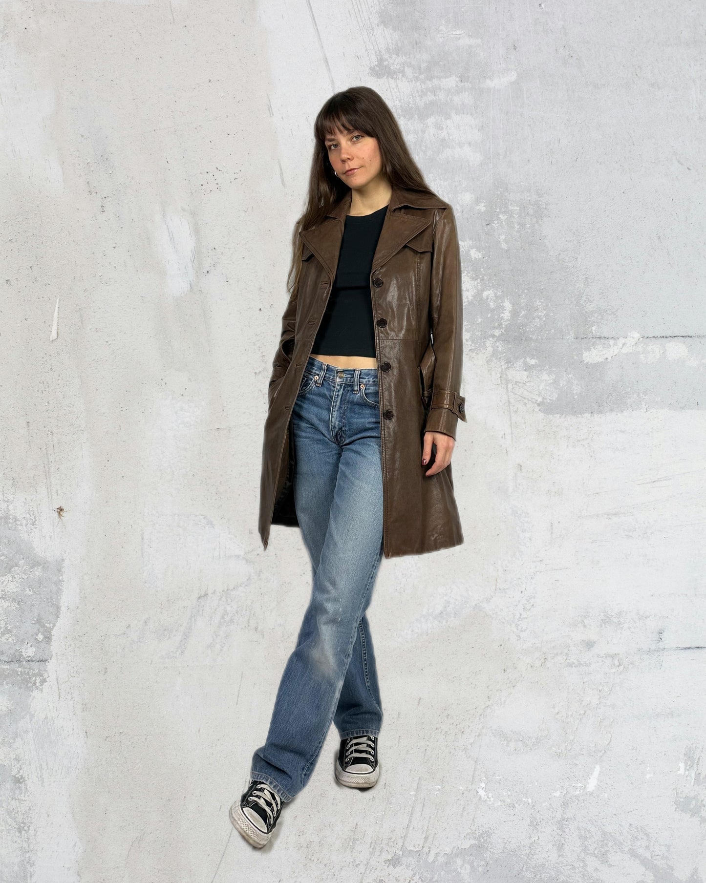 Trench in vera pelle fango